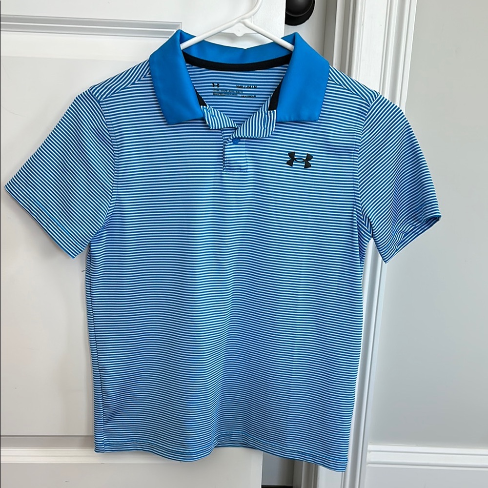 Under Armour Kids Blue Striped Polo Shirt Size M